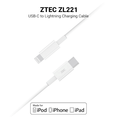 สายชาร์จเร็ว ZTEC รุ่น ZL221 USB-C to Lightning 1 เมตร สีขาว (รองรับมาตรฐาน MFI)_1